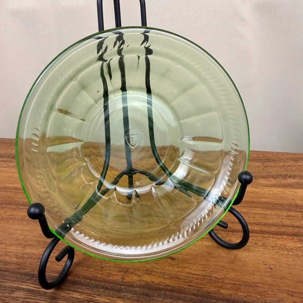 Federal Glass Colonial Fluted Rope Green Uranium Glass Bowls Depression Set (6)